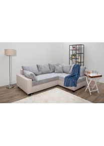 Ecksofa Collection AB "Parma L-Form, B: 224 cm", silber (hellgrau, hellgrau), B:224cm H:42cm T:161cm, 100%Polyester, Sofas, Ecksofa, Bettfunktion, Bettkasten & 2 Zierkissen, Federkern