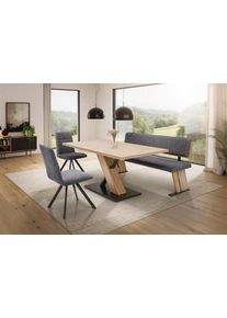 Essgruppe MASSIVLINE & MORE "SK Kota", braun, mittelgrau, cara 5607 mittelgrau, artisan oak, B:140cm H:87cm T:59cm, Holzwerkstoff, Metall, Stoff, Sitzm&ouml;bel-Sets, Essgruppe