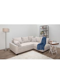 Ecksofa Collection AB "Parma L-Form, B: 224 cm", silber (hellgrau, beige), B:224cm H:42cm T:161cm, 100%Polyester, Sofas, Ecksofa, Bettfunktion, Bettkasten & 2 Zierkissen, Federkern