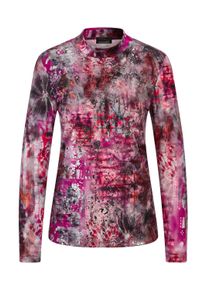 Kurzarmshirt GOLDNER "Kurzgr&ouml;&szlig;e Langarm Jersey-Shirt mit Allover-Druck", Damen, Gr. 24, pink (beere, gemustert), Obermaterial: 62% Polyester PES. 33% Viskose CV. 5% Elasthan EL., Shirts Kurzarmshirt, Stehbundkragen
