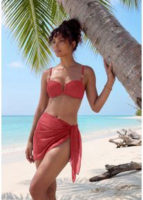 Strandrock Buffalo "aus leicht transparenter Chiffonware", Damen, Gr. 1, rot (rostrot), Chiffon, Obermaterial: 100% Polyester, unifarben, figurbetont kurz, R&ouml;cke Strandrock, Pareo, kurzer Wickelrock, Beach Cover-up