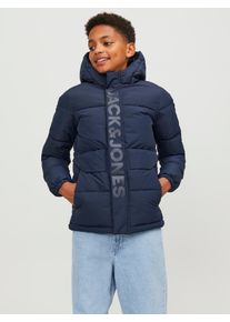 Jack & Jones Steppjacke JACK & JONES JUNIOR "JCOSPEED PUFFER SN JNR", Jungen, Gr. 128, blau (navy blazer), Web, Obermaterial: 100% Polyester, unifarben mit Farbeinsatz, regular fit normal, elastischer Bund, Jacken Steppjacke, Polyester, regular fit