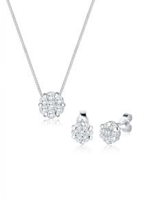 Ohrring und Ketten Set Elli "Schmuckset Set mit Blumen Motiv Steinen Zirkonia Wei&szlig; 925 Sterling Silber" Gr. 45, wei&szlig;, Schmuck_Sets, Damen, Blacklist, Silber 925 (Sterlingsilber), Ohrring und Ketten Set