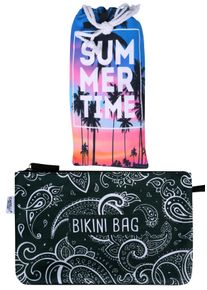 Strandtuch Capelli New York, Damen, Gr. 1 Stk., Palmen Sonnenuntergang, Frotteevelours, multi, Frotteevelours, Mikrofaser, Paisleymuster, gemustert, Handt&uuml;cher Strandtuch, schnell trocknend, inklusive Bikini-Bag