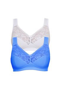 B&uuml;gelloser BH SuSa "Basic", Damen, Gr. 95, Cup D, blau (blau, wei&szlig;), Spitze, Obermaterial: 76% Baumwolle, 18% Polyamid, 6% Elasthan, Basic, BHs B&uuml;gelloser BH, Spitze, gen&auml;hte Cups, Baumwollmix, elastisch, BH-Set