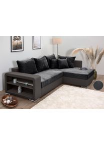 Ecksofa Collection AB "John L-Form, B: 226 cm", grau (anthrazit), B:226cm H:40cm T:160cm, 100%Polyester, Sofas, Ecksofa, Bettfunktion, Bettkasten, Regalelement, Licht & 2 Zierkissen