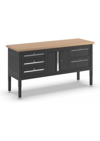 Werkbank BLACKLINE, met 6 laden, vleugeldeurkast, bladbreedte 1829 mm