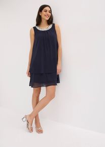 bonprix Premium Kleid mit Applikation, blau, Gr.54, Elegantes und kaschierendes Minikleid aus feinem Chiffon mit einer Strasssteinverzierung am Ausschnitt