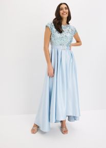 Abendkleid aus gl&auml;nzendem Satin mit Pailletten, blau, Gr&ouml;&szlig;e 40, bonprix