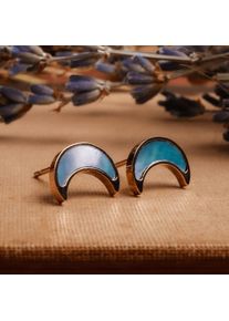 Holzkern Hue Earrings Women Rose Gold and Blue Nacre