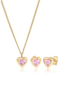 Ohrring und Ketten Set Elli "Schmuckset Kinder Kette Stecker Herz Zirkonia Rosa 925 Silber" Gr. 36, gold, Schmuck_Sets, M&auml;dchen, Blacklist, Silber 925 (Sterlingsilber), Ohrring und Ketten Set