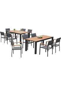Garten-Essgruppe Merxx "Paxos", grau (graphit, grau, natur), Aluminium, Massivholz, Stoff, Sitzm&ouml;bel-Sets, Garten-Essgruppe