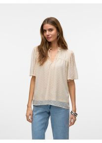 V&eacute;ro Moda Spitzenbluse VERO MODA "VMLEAH SS LACE TOP WVN GA NOOS", Damen, Gr. M, grau (pumice stone), Web, Obermaterial: 100% Polyester, unifarben, relaxed fit, Rundhals, Blusen Spitzenbluse