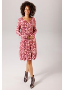 A-Linien-Kleid Aniston CASUAL, Damen, Gr. 48, N-Gr, rosa (rosa, rot, malve, ocker, oliv, gr&uuml;n, wei&szlig;), Single Jersey, Obermaterial: 95% Viskose, 5% Elasthan, bedruckt, gebl&uuml;mt, A-Linie kniefrei, Rundhals, Kleider A-Linien-Kleid, mit farbenfrohen Blumendruck - jedes Teil ein Unikat - NEUE KOLLEKTION