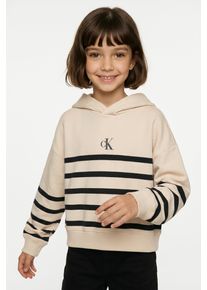Kapuzensweatshirt Calvin Klein Jeans "CK LOGO BOXY FIT STRIPES HOODIE", M&auml;dchen, Gr. 4 (104), wei&szlig; (wei&szlig; cap gray, ck schwarz), Sweatware, Obermaterial: 100% Baumwolle, gestreift, regular fit h&uuml;ftlang, Rundhals, B&uuml;ndchen, Sweatshirts Kapuzensweatshirt, f&uuml;r Kinder bis 16 Jahre, mit Kapuze