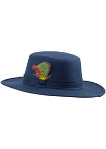 Baskenm&uuml;tze Fiebig "Wax-Federhut", Damen, Gr. S, blau (marineblau), Obermaterial: 100% Baumwolle CO., M&uuml;tzen Baskenm&uuml;tze