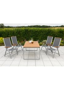 Garten-Essgruppe Merxx "&raquo;Siena&laquo;", grau (grau, grau, graphit), Aluminium, Massivholz, Polyester, Sitzm&ouml;bel-Sets, Garten-Essgruppe, Ausziehtisch: LxB: 150-200 x 90 cm