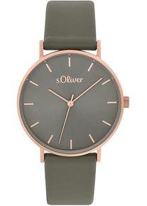 Quarzuhr s.Oliver, grau, Armbanduhren, Damen, Quarzuhr, Armbanduhr, Damenuhr, analog, Lederarmband