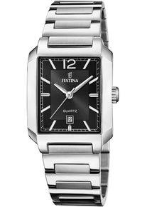 Quarzuhr Festina "On The Square", silber (silberfarben, schwarz), Armbanduhren, Damen, Quarzuhr, Armbanduhr, Damenuhr, Edelstahlarmband, Datum