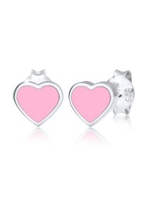 Paar Ohrstecker Elli "Ohrringe Kinder Herz Stecker Rosa Emaille 925 Silber" Gr. 5, rosa, Ohrringe, M&auml;dchen, 5, ohne Stein, Silber 925 (Sterlingsilber), Paar Ohrstecker