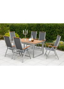Garten-Essgruppe Merxx "&raquo;Siena&laquo;", grau (grau, grau, graphit), Aluminium, Massivholz, Polyester, Sitzm&ouml;bel-Sets, Garten-Essgruppe, Ausziehtisch: LxB: 150-200 x 90 cm