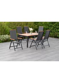 Garten-Essgruppe Merxx "&raquo;Siena&laquo;", grau (grau, grau, graphit), Aluminium, Massivholz, Polyester, Sitzm&ouml;bel-Sets, Garten-Essgruppe, Tisch: LxB: 150x90 cm