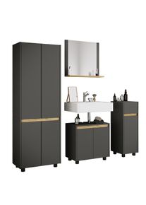 Badm&ouml;bel-Set Vcm "4-tlg. Badm&ouml;bel Set Komplett Badschrank Cosila L", schwarz (anthrazit), B:154cm T:35cm, Obermaterial: 100% Holz Wood., Kastenm&ouml;bel-Sets, Badm&ouml;bel-Set