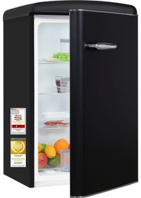 Exquisit K&uuml;hlschrank "RKS120-V-H-160C", Energieeffizienz: C, schwarz (mattschwarz), Rechtsanschlag, nicht wechselbar, K&uuml;hlschr&auml;nke, LED-Beleuchtung, verstellbare Glasb&ouml;den, Retro-Design, K&uuml;hlschrank
