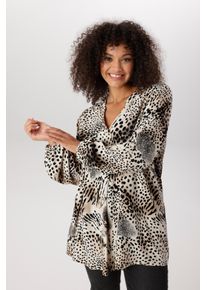 Schlupfbluse ANISTON PLUS, Damen, Gr. 52, beige, natur, schwarz, Web, Obermaterial: 100% Viskose, gemustert, l&auml;ssig geschnitten Po-bedeckend, V-Ausschnitt, elastischer Bund mit Gummizug, Blusen Schlupfbluse, in trendigem Animalprint - NEUE KOLLEKTION