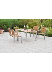 Garten-Essgruppe Merxx "&raquo;Keros&laquo;", beige (natur, natur, silber), Edelstahl, Massivholz, Sitzm&ouml;bel-Sets, Garten-Essgruppe, Tisch: LxB: 150x90 cm