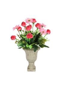 Kunstblume I.GE.A. "Gesteck Wildrosen im Pokal 37cm Deko Rosen Kunstrosen Kunstpflanze", gr&uuml;n (rosa), B:25cm H:38cm T:25cm, Obermaterial: 90% Polyester, 10% sonstige Fasern, Kunstpflanzen, Kunstblume, Blume Blumendeko Grabschmuck K&uuml;nstlich Hochzeitsdeko Deko Seidenblumen