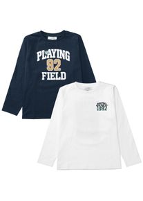 Langarmshirt STACCATO, Jungen, Gr. 92/98, bunt (deep navy, cotton wei&szlig;), Single Jersey, Obermaterial: 100% Baumwolle, bedruckt, normal normal, Rundhals, Shirts Langarmshirt