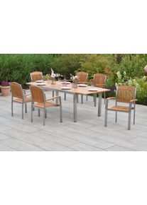 Garten-Essgruppe Merxx "&raquo;Keros&laquo;", beige (natur, natur, silber), Edelstahl, Massivholz, Sitzm&ouml;bel-Sets, Garten-Essgruppe, Ausziehtisch: LxB: 180-240 x 100 cm