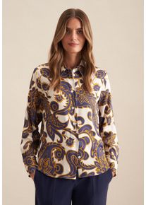 Hemdbluse Seidensticker "Schwarze Rose", Damen, Gr. L (40), blau, 100% Viskose, Paisley, regular fit, ohne Ausschnitt, Blusen Hemdbluse, 1/1 Kragen Paisley