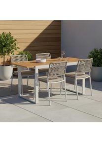 Gardenson Gartentisch, Silberfarben, Akaziefarben, Holz, Metall, Akazie, Hartholz, rechteckig, U-Form, 74x70x80-120 cm, Fsc, ausziehbar, Gartenm&ouml;bel, Gartentische, Gartentische ausziehbar