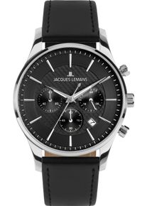 Chronograph Jacques Lemans "London", schwarz (schwarz, schwarz), Armbanduhren, Herren, Chronograph, Quarzuhr, Armbanduhr, Herrenuhr, analog, Tag, Stoppfunktion
