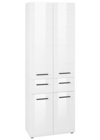 Hochschrank Welltime "Sovana", wei&szlig;, wei&szlig; hochglanz, B:60cm H:182cm T:31cm, FSC-zertifizierter Holzwerkstoff, Schr&auml;nke, Hochschrank, Breiter Badezimmerschrank mit 2 Schubladen und 12 F&auml;chern