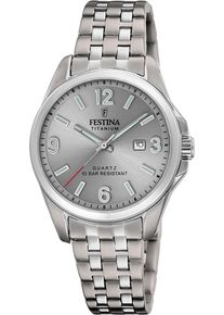 Quarzuhr Festina "Calendario Titanium", silber (titansilberfarben, grau), Armbanduhren, Damen, Quarzuhr, Armbanduhr, Damenuhr, analog, Tag