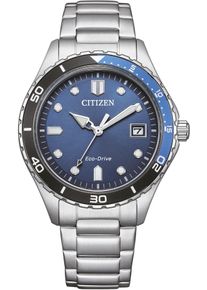 Solaruhr Citizen, silber (silberfarben, blau), Armbanduhren, Herren, Solaruhr, Armbanduhr, Herrenuhr, Damenuhr, Edelstahlarmband, bis 10 bar wasserd.