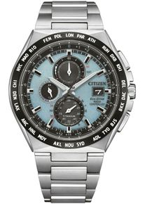 Funkchronograph Citizen, silber (titansilberfarben, hellblau), Armbanduhren, Herren, Funkchronograph, Armbanduhr, Solar, Herrenuhr, analog, Perpetual Kalender