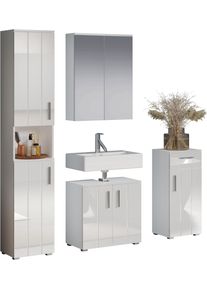 Badezimmer-Set Welltime "Prag", wei&szlig; (koprpus: wei&szlig; melamin, front: wei&szlig; hochglanz lack), B:164cm H:192cm T:32cm, Holzwerkstoff, Kastenm&ouml;bel-Sets, Badezimmer-Set, Komplettset bestehend aus: Hochschrank, Spiegelschrank, Standschrank