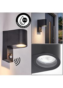 hofstein Outdoor wall light Kingstown, modern semi-circle head with motion sensor, IP44 For the house entrance, clear glass, metal body, GU10, 35 Watt