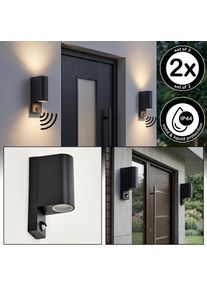 hofstein Kingstown outdoor wall light with motion sensor, GU10 front door light set of 2 For the front entrance, metal body, clear glass shade, GU10, 35 Watt