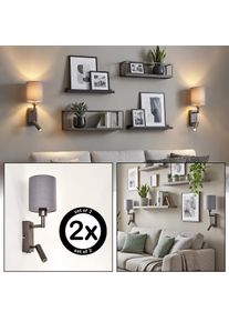 hofstein Turil LED wall reading lights set of 2 with grey fabric shade, rotatable spot modern hotel bedside sconces for bedroom and living room, switch, warm white 3000 Kelvin, 180 Lumen