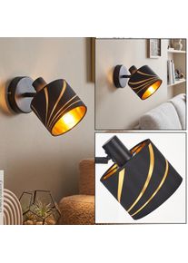 hofstein Alsen rotating and swivelling bedside wall spotlight with slotted shade, black, E14 20 cm high with &Oslash;12 cm shade, warm gold interior, modern retro look for bedroom, hallway or lounge