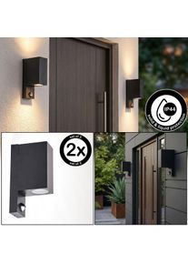 hofstein Kingstown outdoor wall light with motion sensor, GU10 facade light set of 2 Housing, clear glass, GU10 fitting, for the house entrance