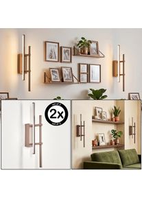 hofstein LED wall light Kiron, set of 2 with slim vertical dual bars, 3000 Kelvin warm white 1450 lumens, sand-coloured metal frame, white light covers