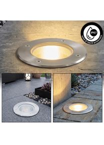 hofstein Inbouw armatuur Lemok, vlak en rond met helder glas, IP67 voor terras en balkon Moderne metalen armatuur in mat nikkel, &Oslash; 15 cm, E27-fitting en 9 Watt