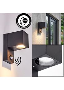 hofstein Kingstown outdoor wall light with motion sensor, GU10, modern rectangular box For front door, garden and terrace, 15 cm high with angular downlight head and 35 Watt lamp holder
