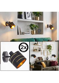 hofstein Alsen swivel wall spotlight set of 2 with patterned fabric shade, E14 For sofa reading corners, shelves and bedside areas, modern retro Scandinavian style, 12 cm shade diameter